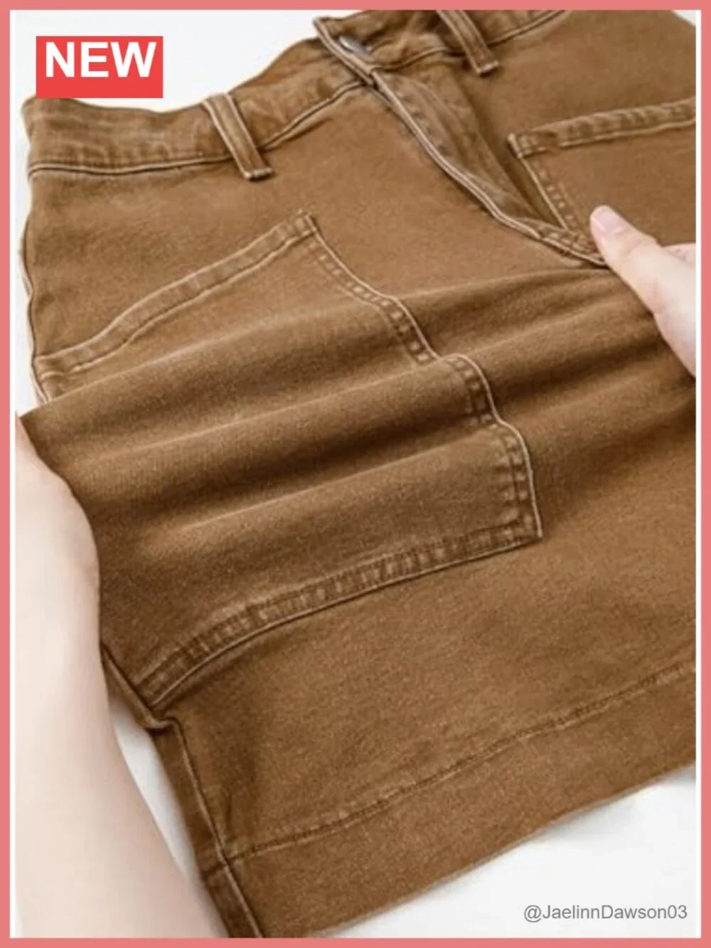 High Waisted Denim Skirt with Pockets Cotton Blend